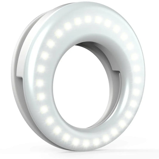 LED selfie ring light for mobile phones with adjustable brightness and compact design