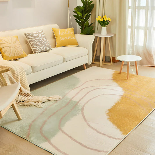 Rectangular machine-woven blanket cushion in mountain breeze colour on sofa