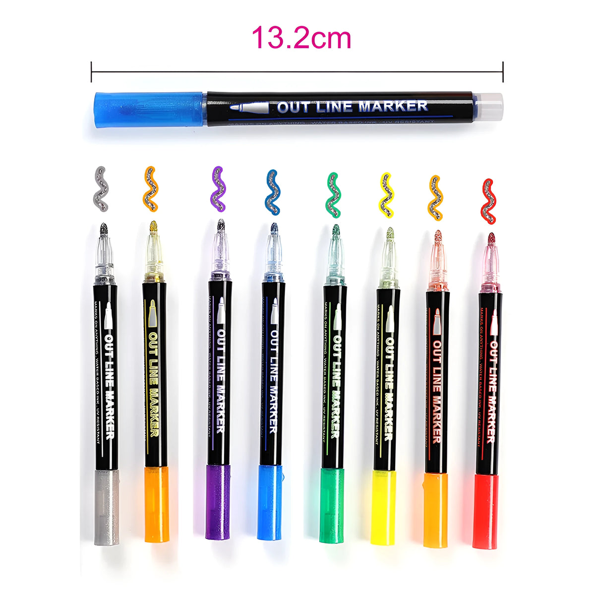 Set of eight double line signature highlighter pens in assorted colours inside a clear PET gift box.