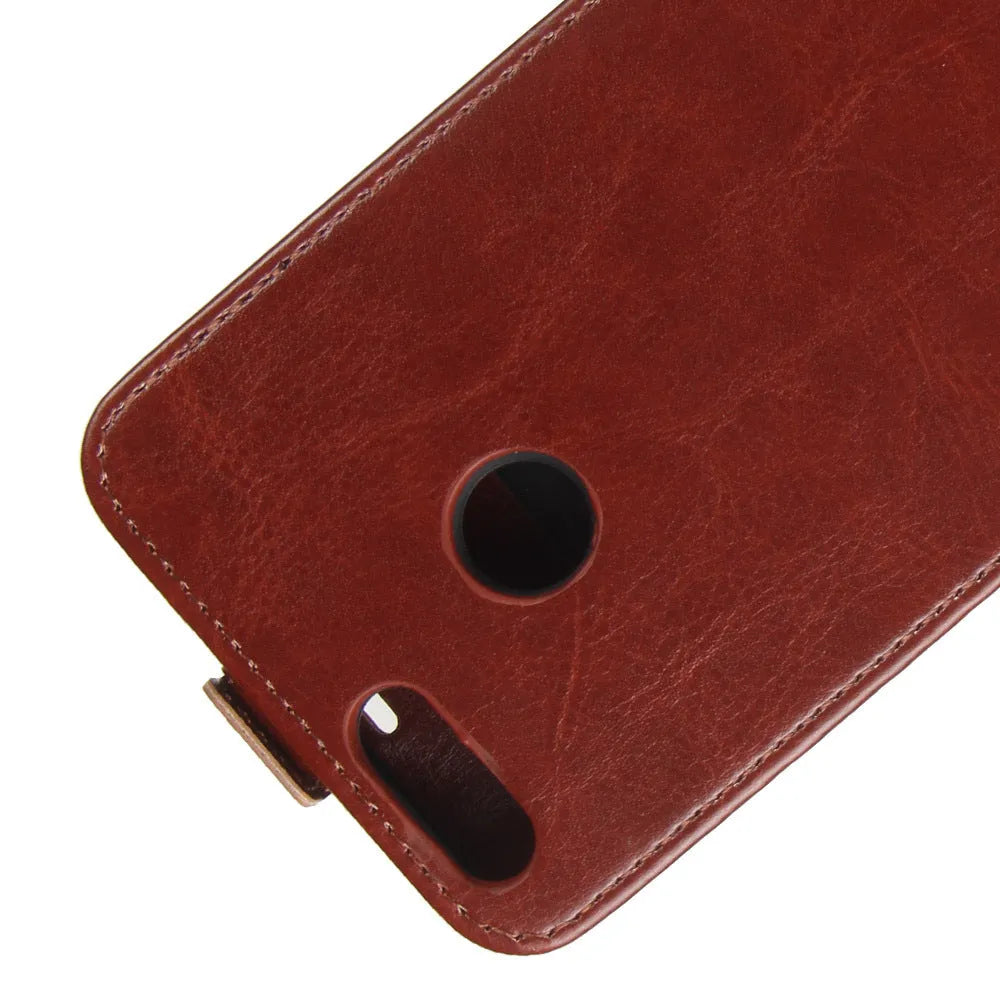 Honor 7X leather wallet phone case in business style with crazy horse pattern, shown in black.
