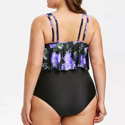 High waist lotus print swimsuit in vibrant colors, sizes XL to 5XL
