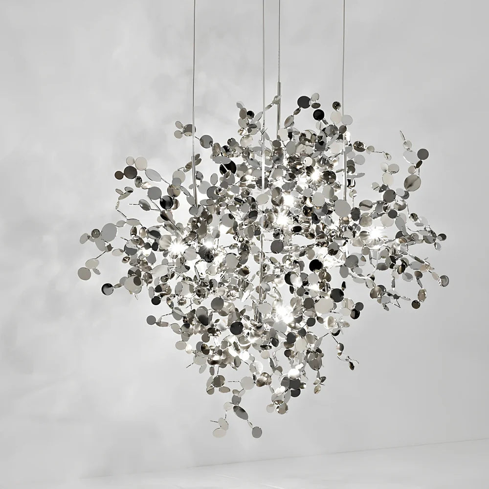 Nordic minimalist stainless steel chandelier with adjustable height and LED lighting in gold finish