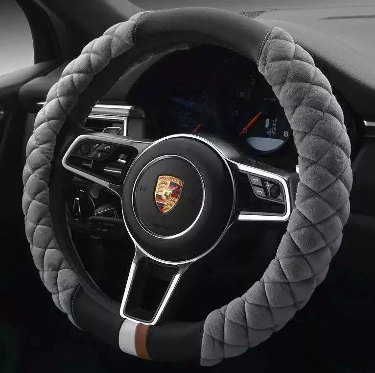 Universal 38cm plush steering wheel cover with cute footprint design