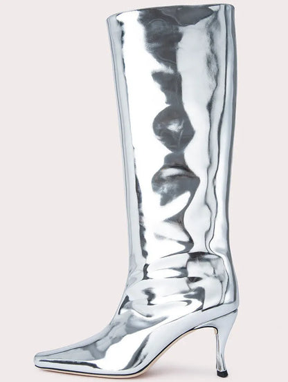 A pair of women's square toe cowboy boots in microfiber, shown in a selection of available colours.