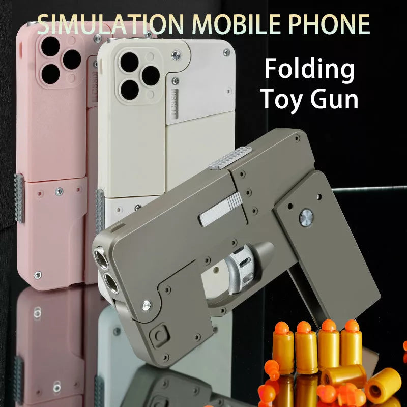Folding pistol soft bullet toy gun designed like a mobile phone for safe kids play