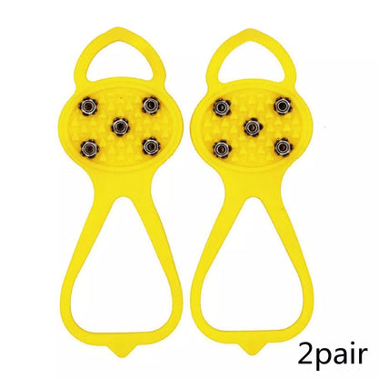 Unisex 5-toothed ice grippers for shoes, featuring durable rubber and steel teeth for superior traction on ice and snow.