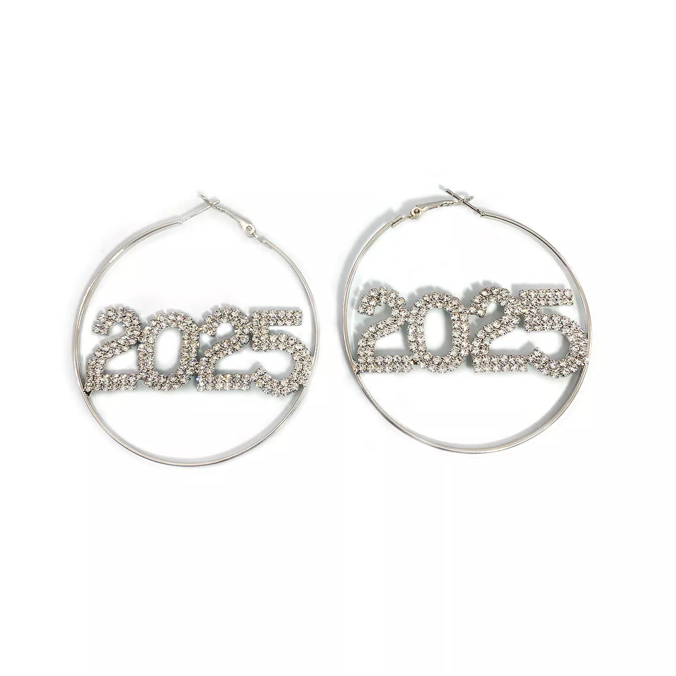 2025 Rhinestone Ring Earrings in silver and gold, perfect for New Year celebrations
