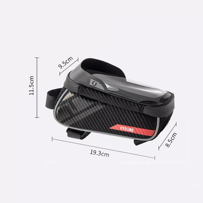 Waterproof mountain bike bag with touch screen access and sun visor