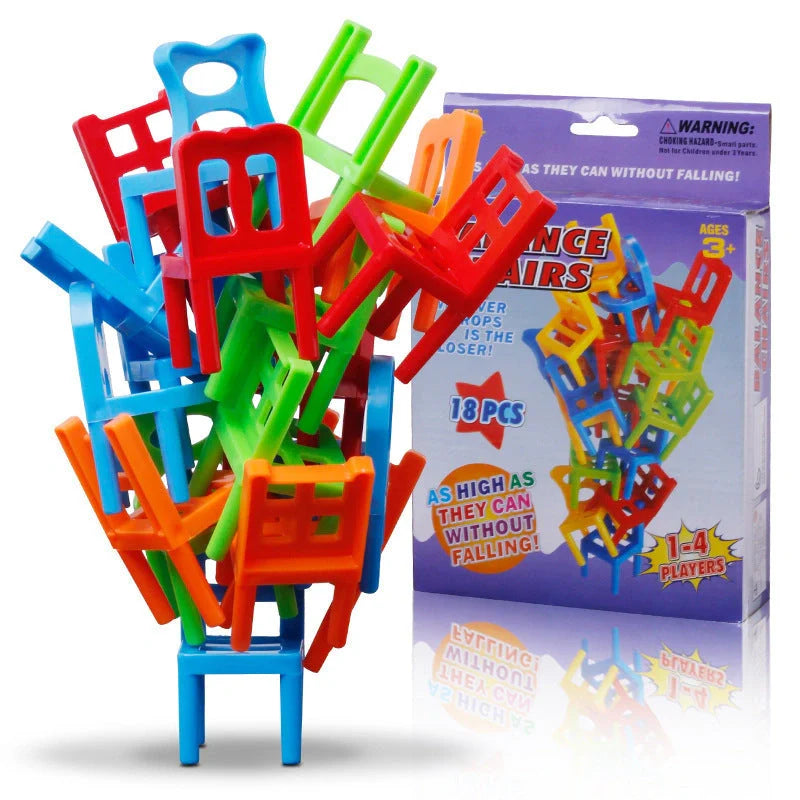 Colorful plastic balance chairs stacking game for educational family fun