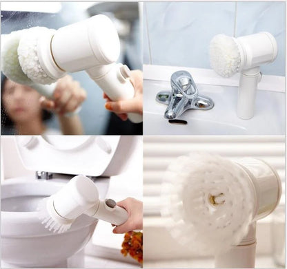 5-in-1 Electric Cleaning Brush with three interchangeable heads for versatile cleaning tasks
