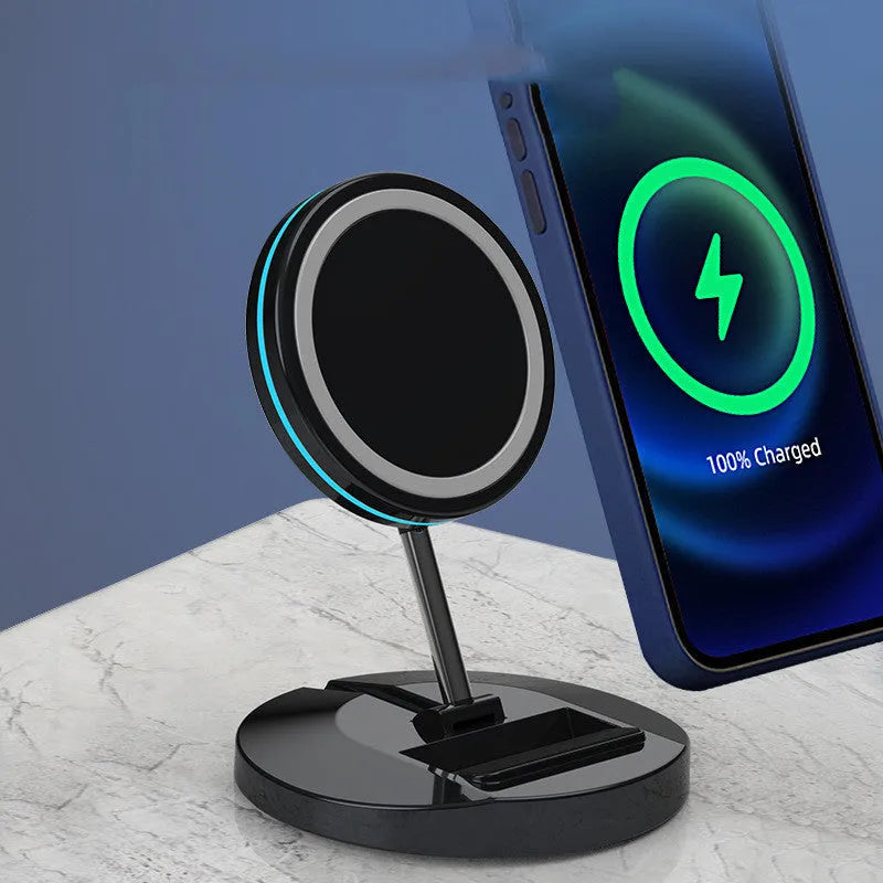 Magnetic Magsafe 3-in-1 folding wireless charging stand for iPhone 12 showing adjustable angles