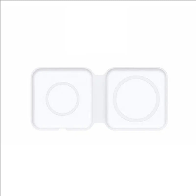 White foldable magnetic wireless charger showing dual charging surfaces and 180° folding mechanism