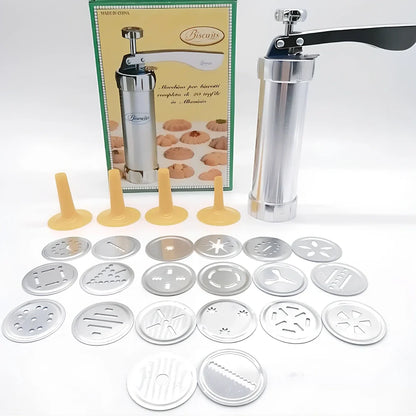 Stainless steel decorating gun baking tool with irregular shape biscuit mould measuring 22cm