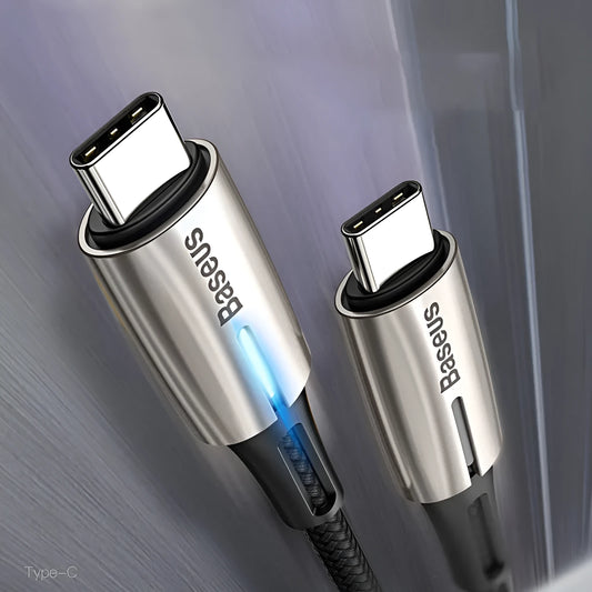 Purple and red 1-metre USB Type-C to Type-C fast charging and data cable with reinforced connectors