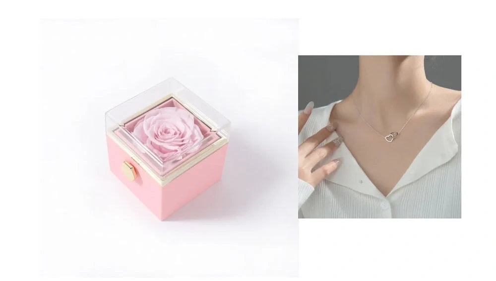 Acrylic rotating rose jewelry box in sapphire blue, 10cm diameter with three-layer storage and carrying bag