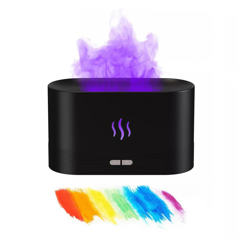 USB ultrasonic flame humidifier with colour-changing LED flame effect and mist output