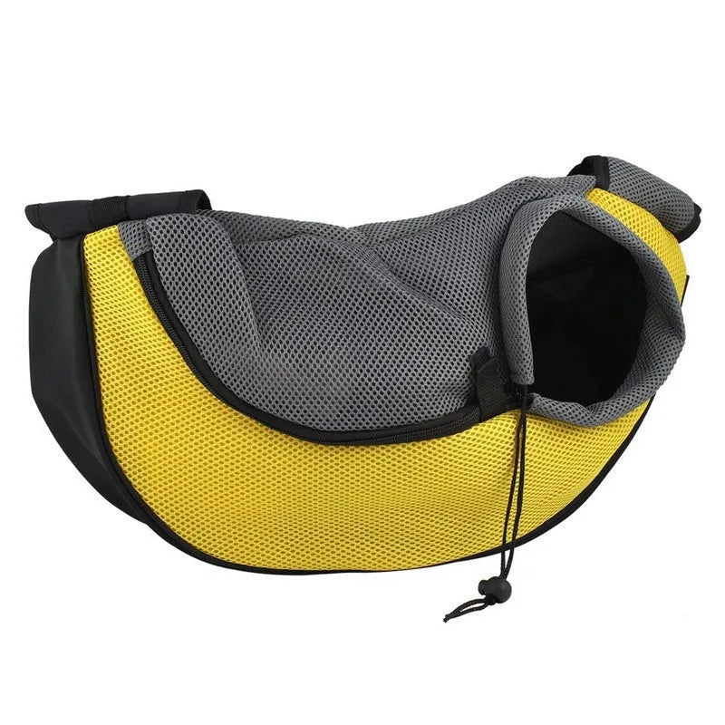 Blue pet backpack with mesh ventilation panels and adjustable padded shoulder straps for cat or small dog transport