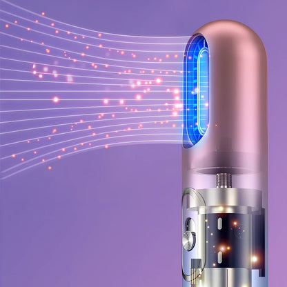 Gradient leafless hair dryer with blue light display and two nozzle attachments
