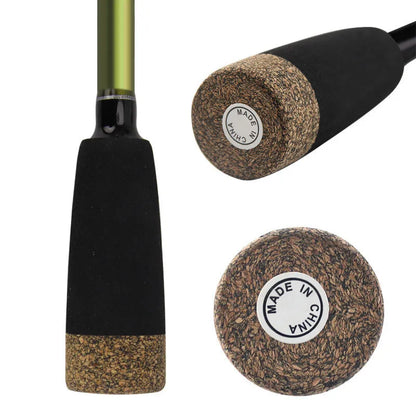 Four-section carbon fishing rod in dark green with straight or gun handle, available in 1.8m, 1.98m and 2.1m