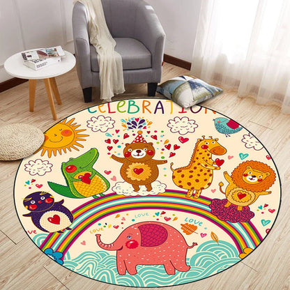 Round crystal velvet carpet with cartoon anime pattern under sofa for floor protection