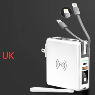 Super QI Wireless Charging Treasure PD20W Fast Power Bank showing integrated plug design and wireless charging surface