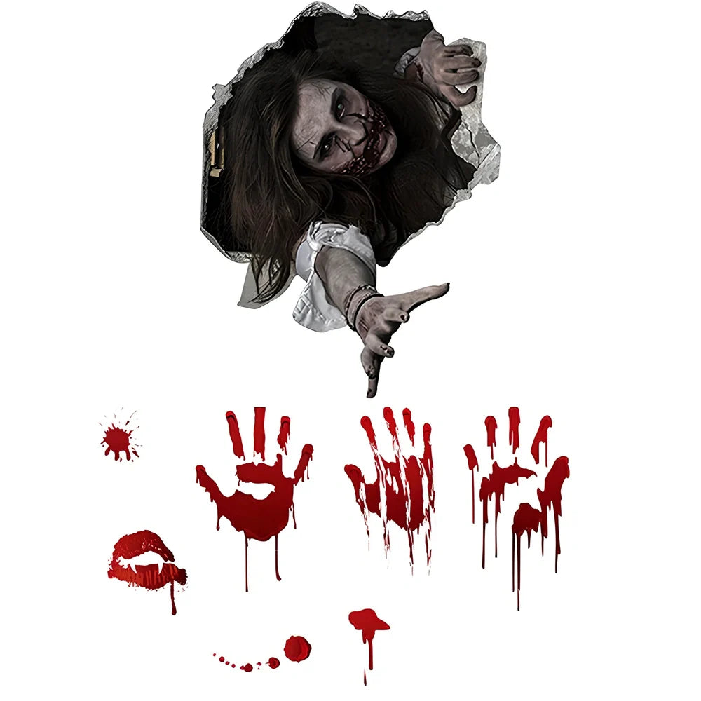 Set of two 30x45cm PVC Halloween female ghost wall stickers in pale sorrowful design for bathroom application