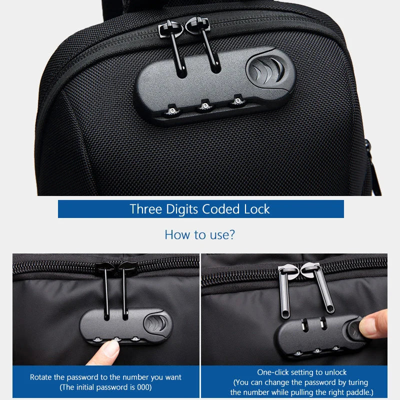 Multifunctional Anti-Theft Waterproof Chest Bag with USB in various colors