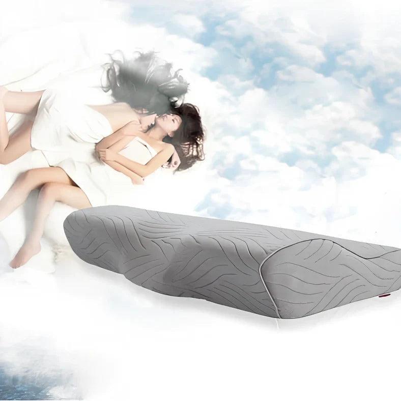 Butterfly shape memory foam pillow 50x30cm in blue with slow rebound filling for neck support