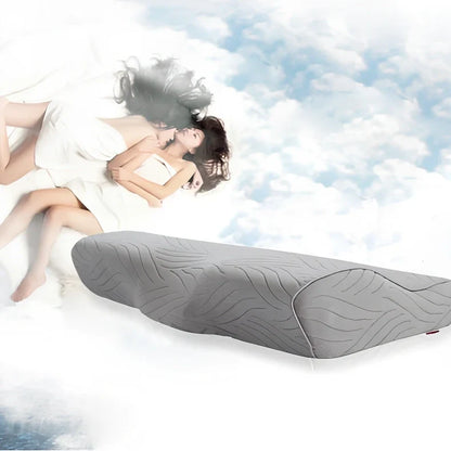 Butterfly shape memory foam pillow 50x30cm in blue with slow rebound filling for neck support