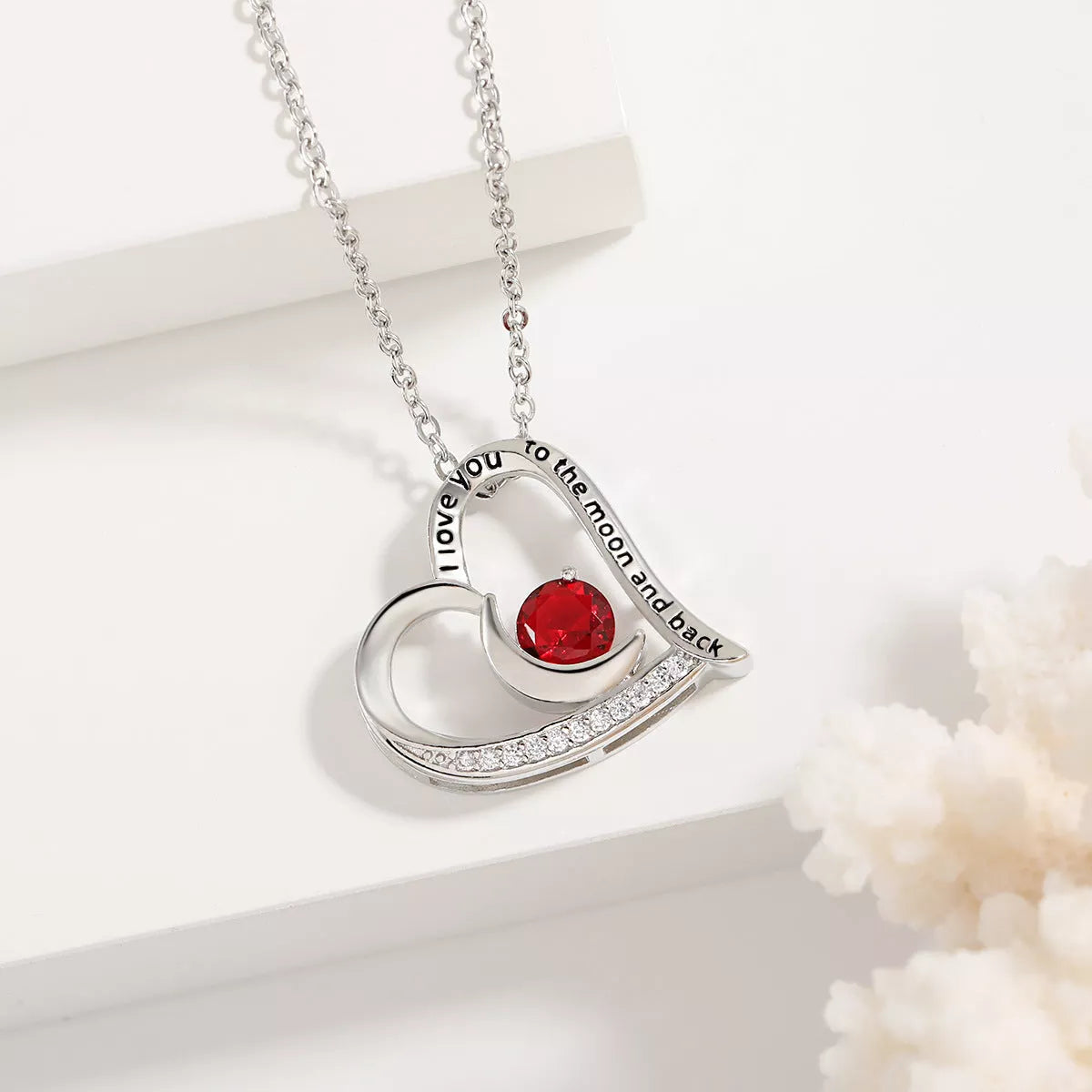 Heart-shaped love necklace with rhinestones and letters, available in multiple colors