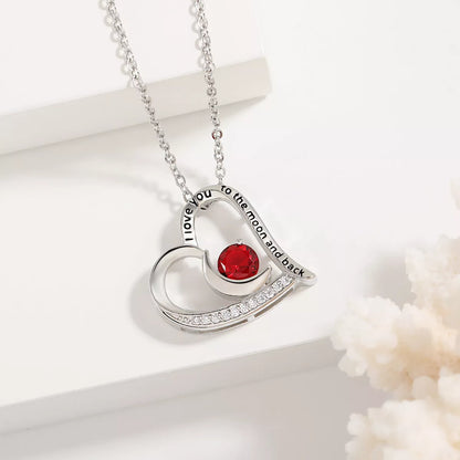 Heart-shaped love necklace with rhinestones and letters, available in multiple colors