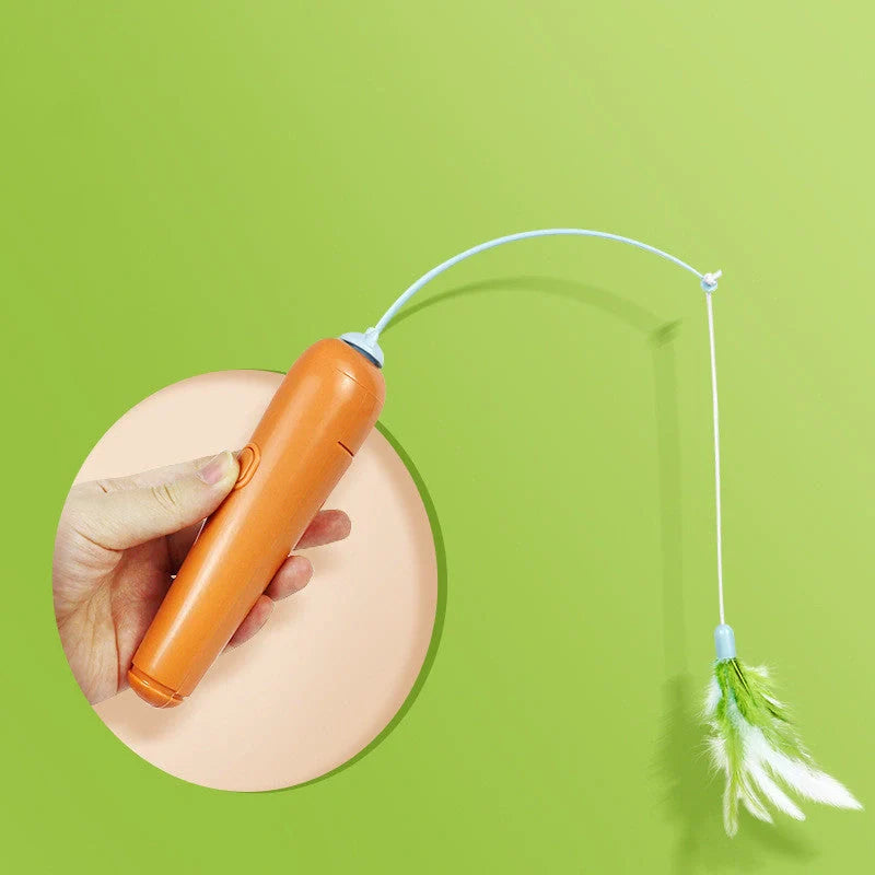 Interactive cat toy with feather and turntable for self-play, safe and durable design