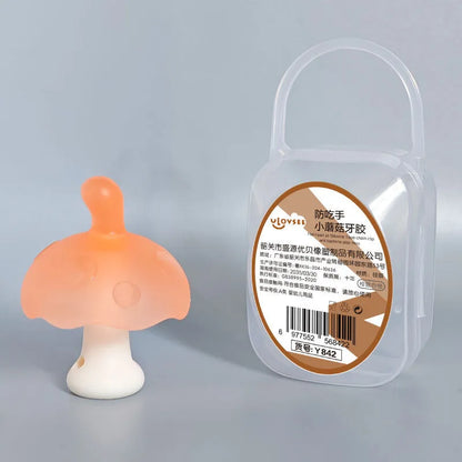 Small mushroom gum in mushroom pink or nano colour with transparent box and optional chain for chewable aid