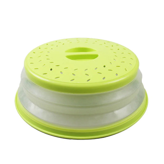 Foldable plastic microwave cover in various colors for splatter protection