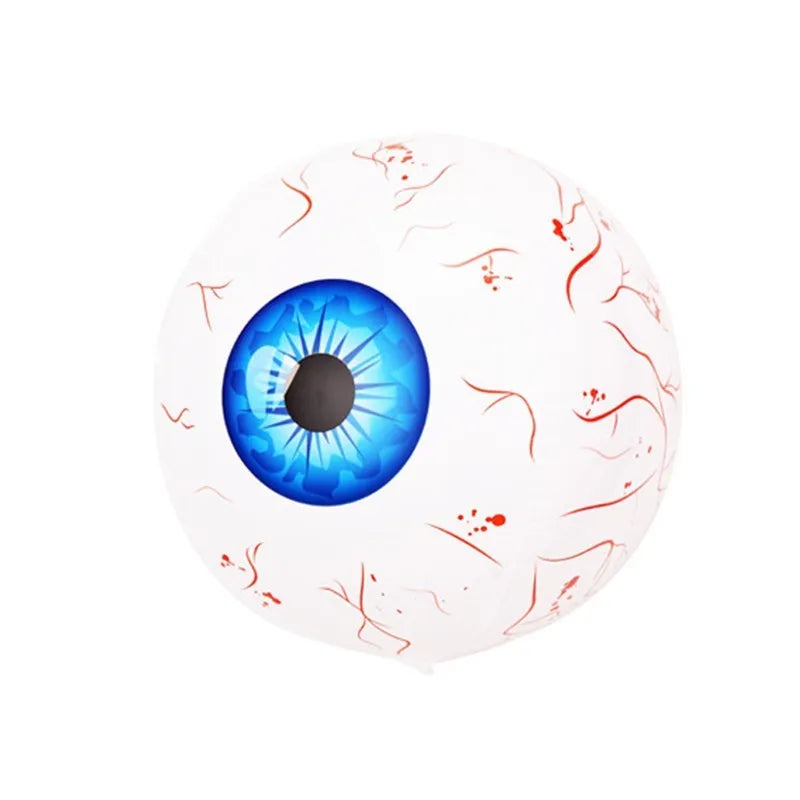 Green Halloween eyeball balloon with red bloodshot pattern, inflated to 40cm diameter.