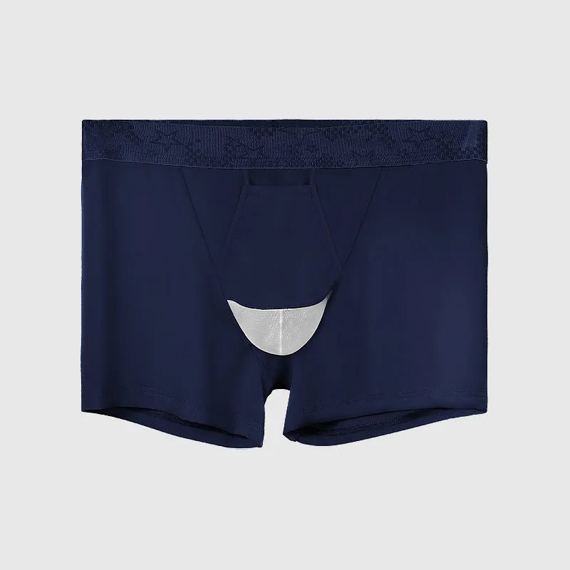 Men's black ice silk knitted nylon sports underwear, mid waist boyshort design