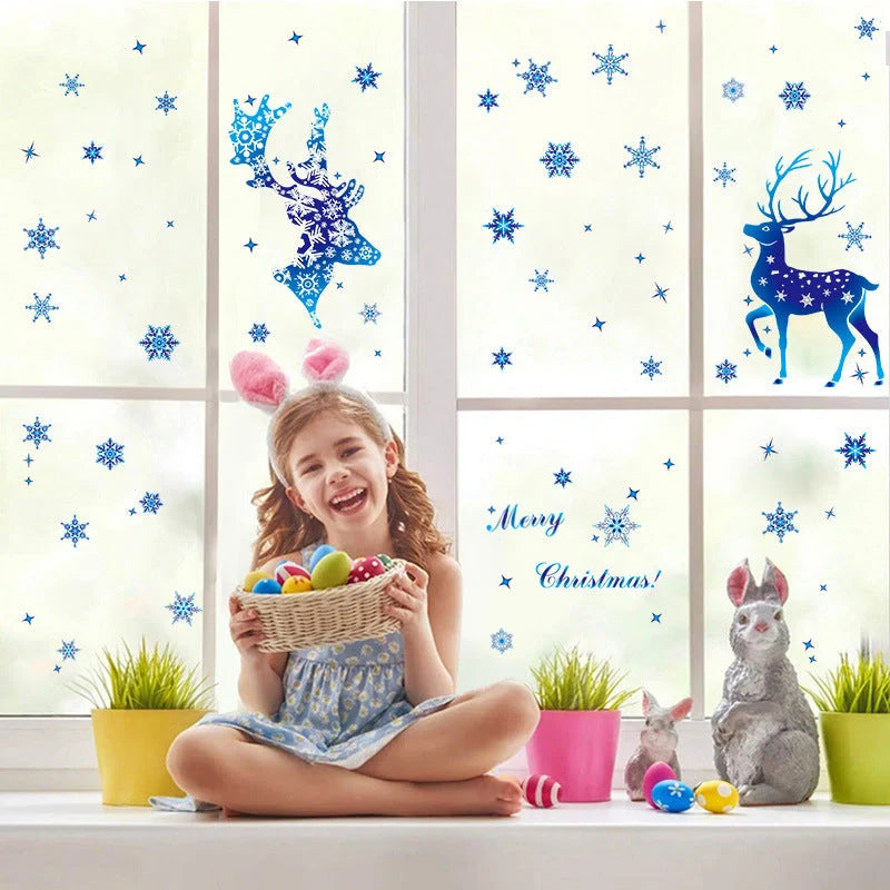 Christmas Elk Snowflake Sticker Decoration for glass and walls, festive holiday decor
