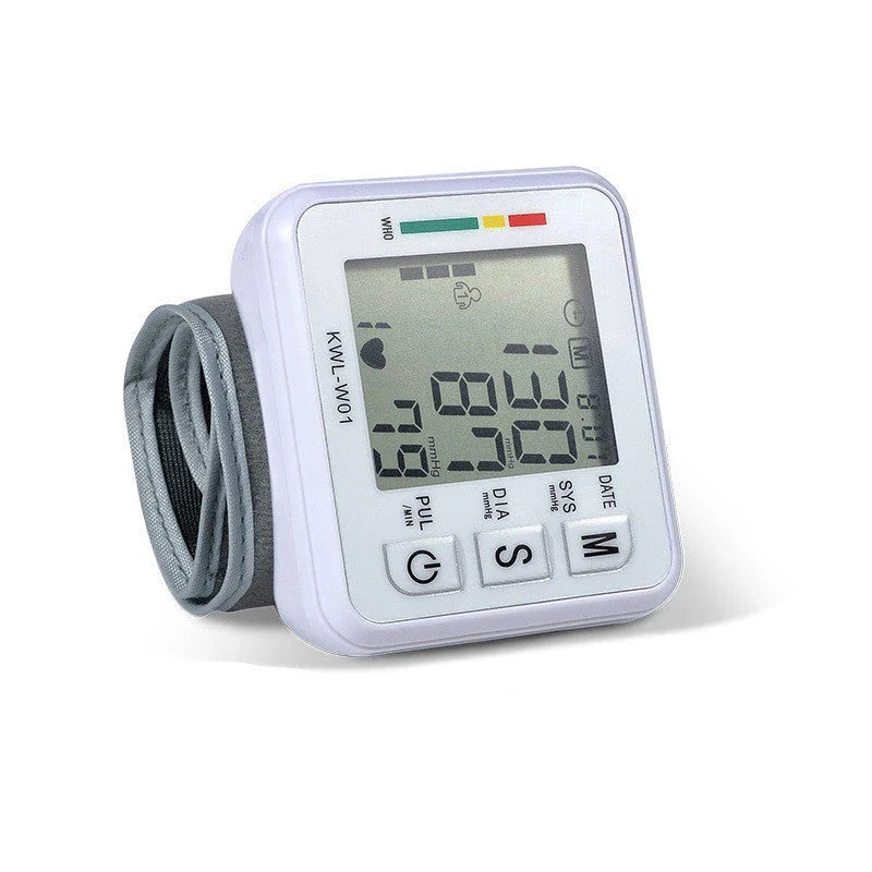 Wrist-worn digital blood pressure monitor with automatic measurement, voice playback, and advanced data tracking features