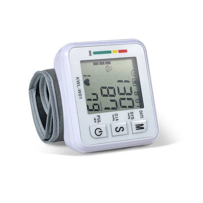 Wrist-worn digital blood pressure monitor with automatic measurement, voice playback, and advanced data tracking features