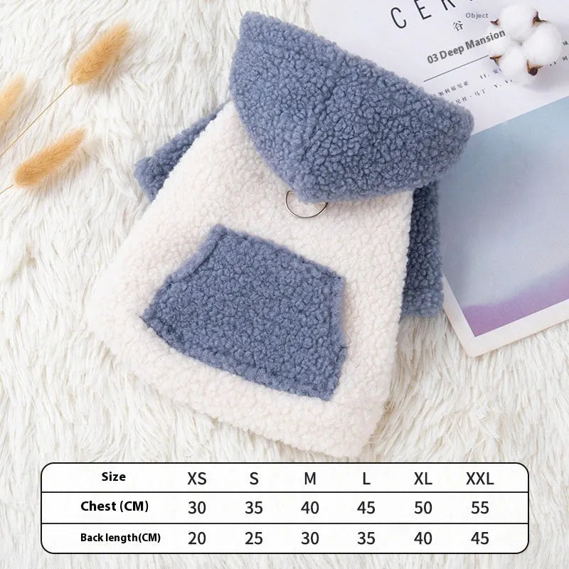 Pet hooded cotton-padded winter coat in blue or brown colour for dogs and cats
