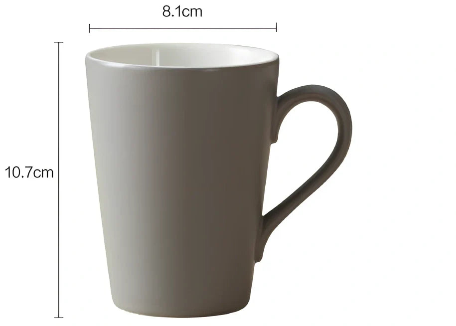 Creative office mug with handle in black, grey, khaki or light grey with enamel coating