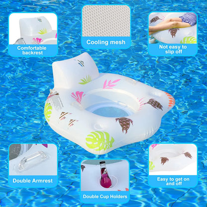 White U-shaped inflatable float with LED lights, dimensions 120x120cm, on water