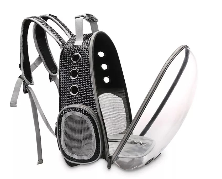 Portable pet backpack carrier with 360-degree transparent bubble design for small pets