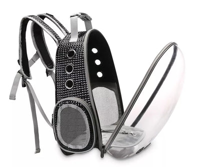 Portable pet backpack carrier with 360-degree transparent bubble design for small pets