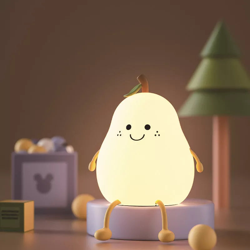 USB Rechargeable LED Pear Night Light with dimming touch control and 7-color mode