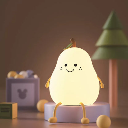 USB Rechargeable LED Pear Night Light with dimming touch control and 7-color mode
