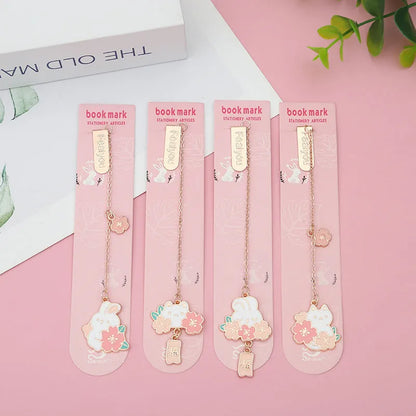 Metal bookmark pendant with cherry blossom cartoon cat design for journal decoration