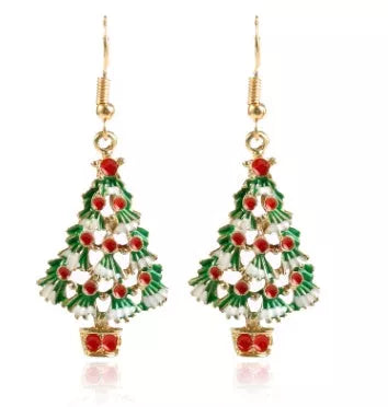 Christmas Tree Shaped Ear Studs in KC Gold with artificial gemstone inlay