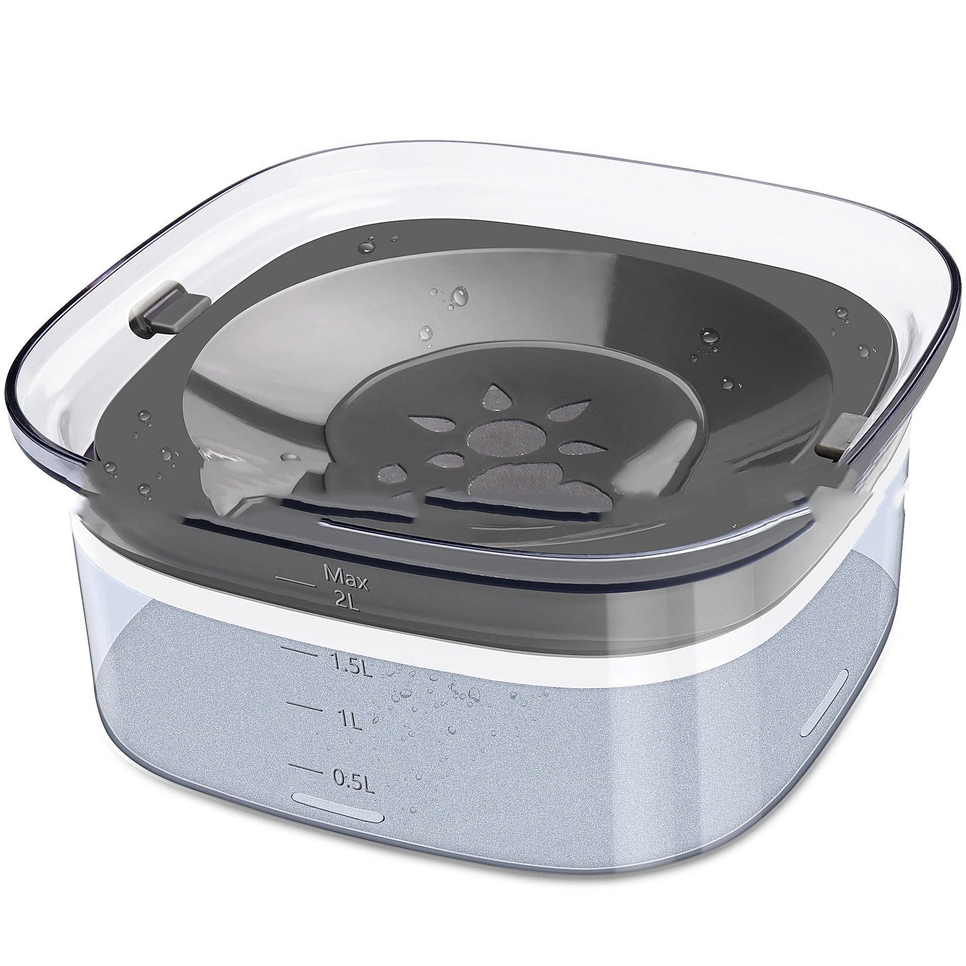 70oz large capacity transparent dog water bowl with spill-proof design