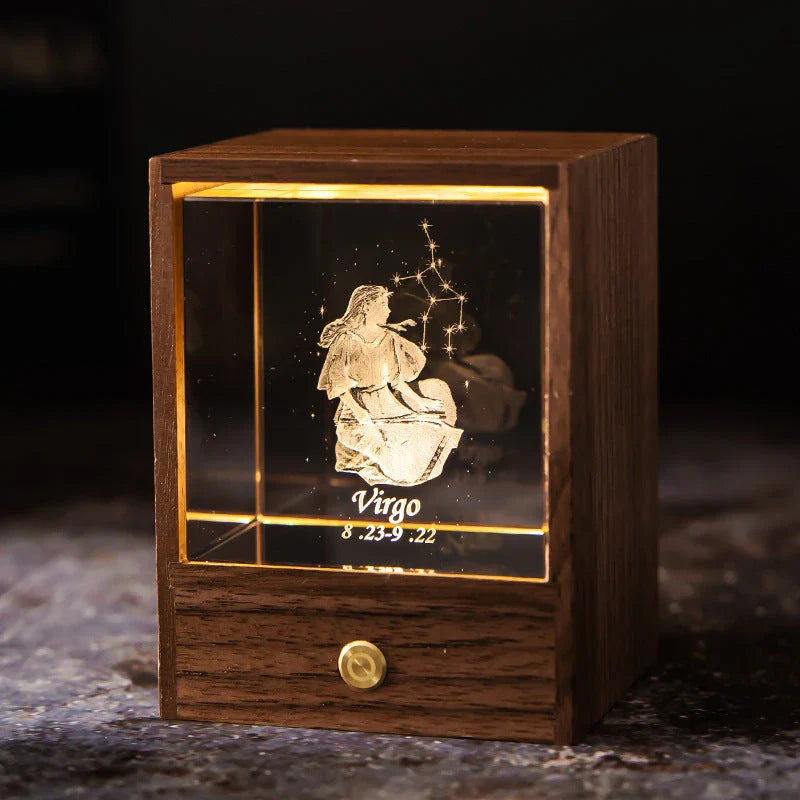 Premium crystal globe table lamp with black walnut base, projecting a mesmerizing display of stars and planets